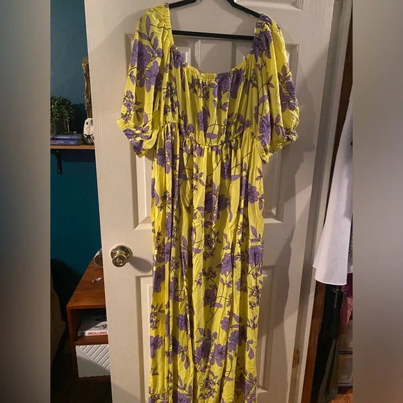 NWT Eloquii Tie Front Full Skirted Floral Maxi Dress - Picture 3 of 5